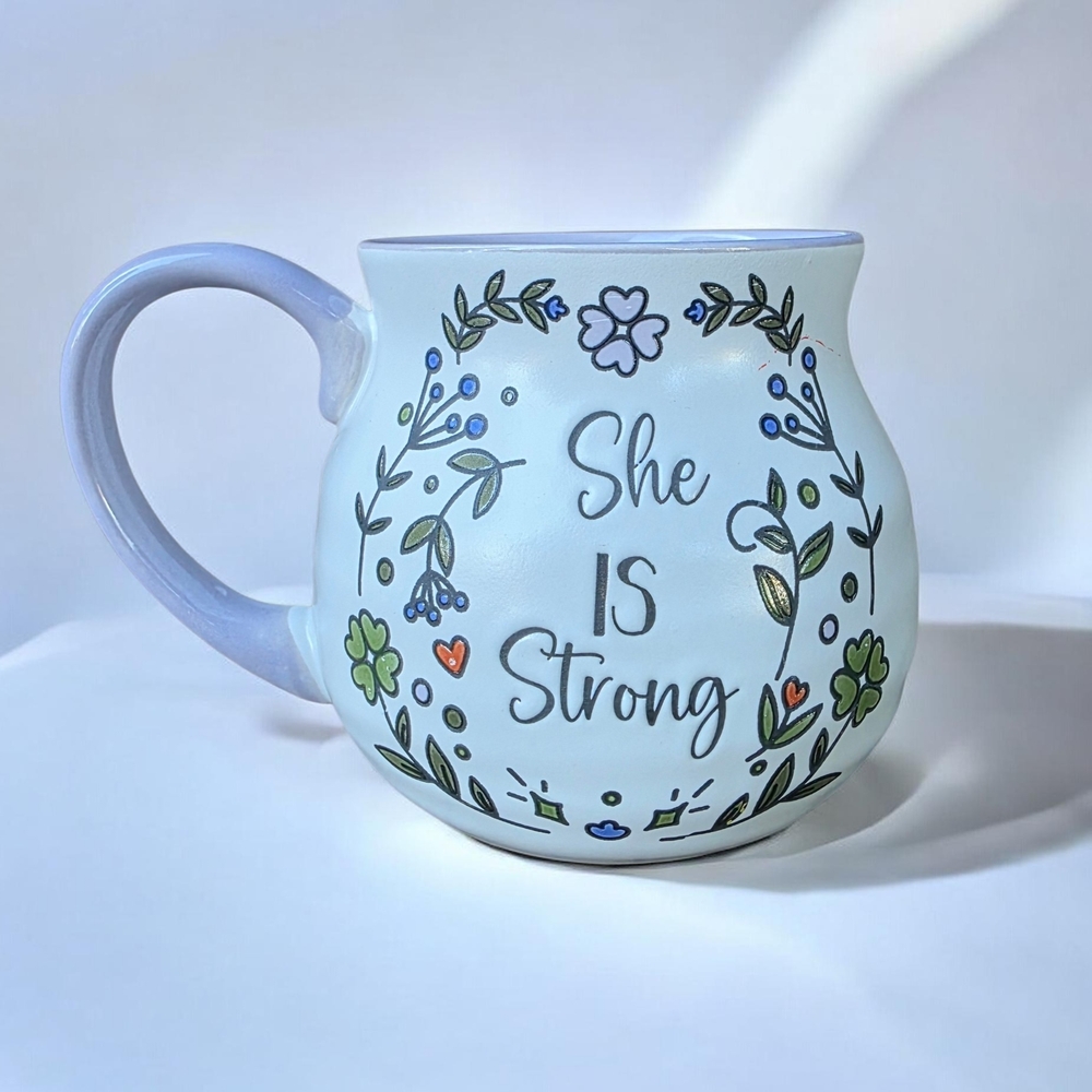 Hobby Lobby Blue and White Floral Mug - She Is Strong